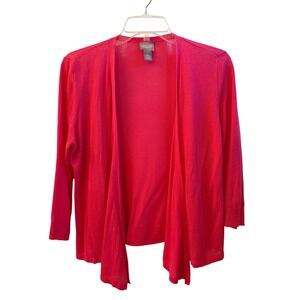 Chicos Pink Open Front Cardigan Sweater Womens 3/4 Sleeve Lightweight Size 0 (S)